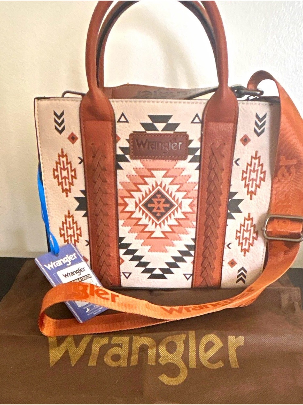 Wrangler Cream and Brown Aztec-Pattern Satchel